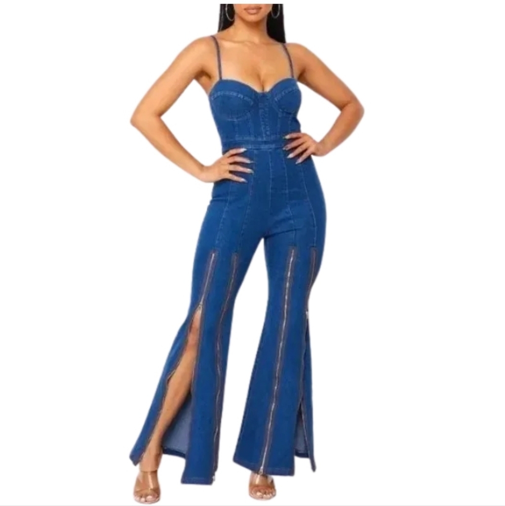 Jean Denim Jumpsuit Gold Zipper